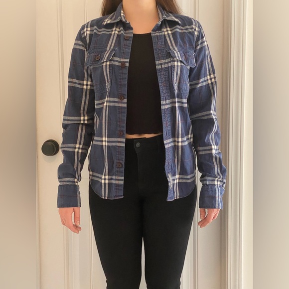 ABERCROMBIE & FITCH - Warm blue & white button down flannel shirt - Picture 2 of 5